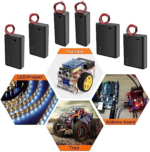 6 Sztuk AAA Uchwyty na Baterie, KUOQIY 1/2/3/4 x 1.5V AAA Battery Storage Box z Wire i Przełącznikiem ON/OFF i Pokrywą, z Plastikowym Pojemnikiem na Baterie i Śrubokrętami i Śrubami