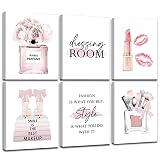 WALTSOM FRAMED Pink Makeup Room Canvas Wall Art, Fashion Woman Picture Wall Decor Paintings, Waterco