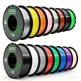 CHCKX 16Rolls PETG Filament Bundle Filament Bulk,1.75 mm Black+White+Grey+Red+Green+Blue+Purple+Skin+Silver+Yellow+Transparent+Coffee+Cherry Blossom Pink+Orange+Navy Gray+Grass Green.