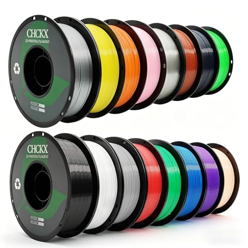 CHCKX 16Rolls PETG Filament Bundle Filament Bulk,1.75 mm Black+White+Grey+Red+Green+Blue+Purple+Skin+Silver+Yellow+Transparent+Coffee+Cherry Blossom Pink+Orange+Navy Gray+Grass...