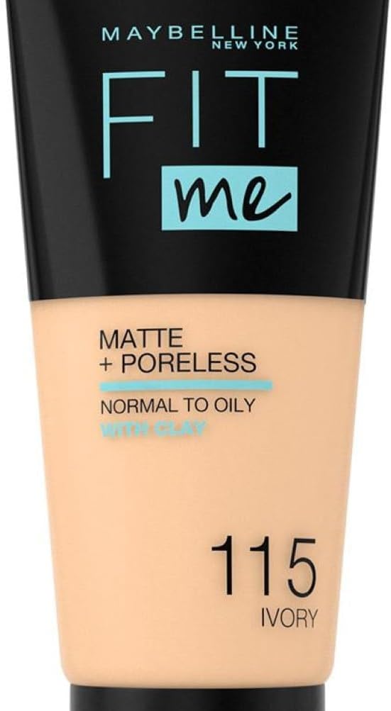 Fit Me Foundation, Lightweight Medium Coverage, Blendable With a Matte and Poreless Natural Finish, For Normal to Oily Skin, Shade: 115 Ivory, 30ml