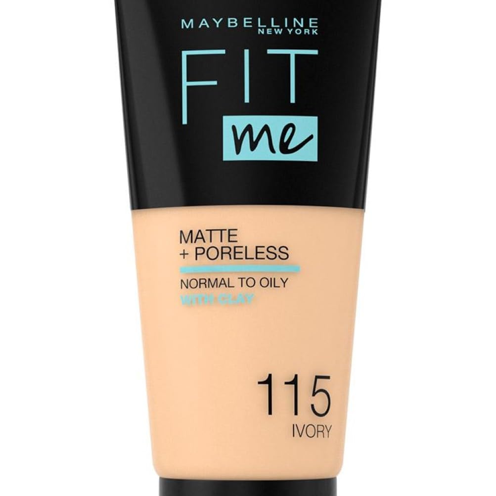 Fit Me Foundation, Medium Coverage, Blendable With a Matte and Poreless Finish, For Normal to Oily Skin, Shade: 115 Ivory, 30ml