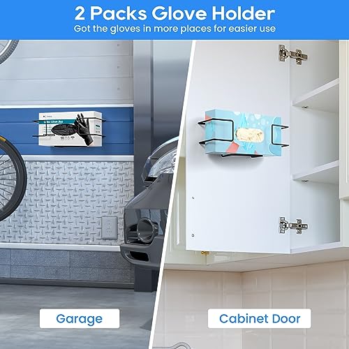Image of THYGIFTREE Glove Box Holder Wall Mount Dispenser, 2 Pack with 1 Small + 1 Large Rack, Small Fits 100 Count Boxes, Large Fits 100 & 200 Count Boxes, Fits Most Nitrile Latex & Vinyl Glove Boxes, Black