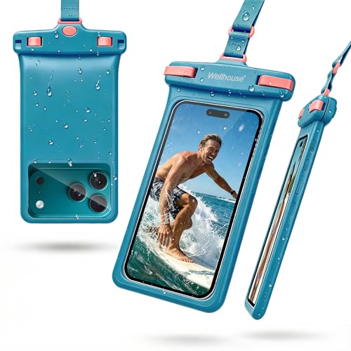 wellhouse 3D Waterproof Phone Pouch with Lanyard,Premium TPU100FT Deep Waterproof Phone Case for iPhone 17 16 15 14 13 12 Pro Max XS Samsung,Snorkeling, Surfing, Kayaking,Skiing,Hot Springs