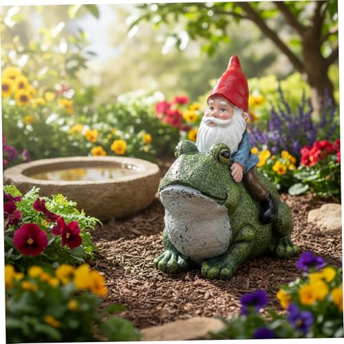 Nains de jardin statue grenouille à cheval décoration extérieure résine - 6