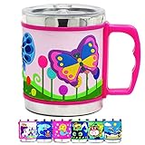 12 Oz Kids Stainless Steel Butterflies 3D Mug with 2 Pack Slider Closure Lids - Eco-Friendly - BPA...