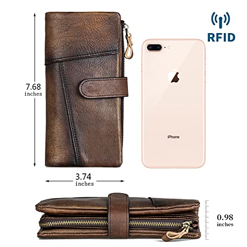 Leteulo Women's Rfid Blocking Clasp Wallet Vintage Hand Rubbing Wallets Organizer (Coffee) #TOP2