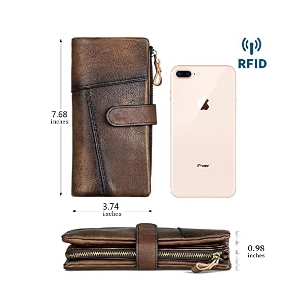 LETEULO Women's RFID Blocking Clasp Wallet Vintage Hand Rubbing Leather Wallets Organizer (Coffee) - Image 4
