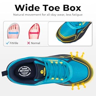 FitVille Wide Shoes for Men Non-Slip Trail Running Shoes Mens Extra Wide Walking Shoes Comfortable Wide Toe Box Sneakers for Flat Feet, Heel Pain, Plantar Fasciitis Relief (Blue, 10.5 Wide)