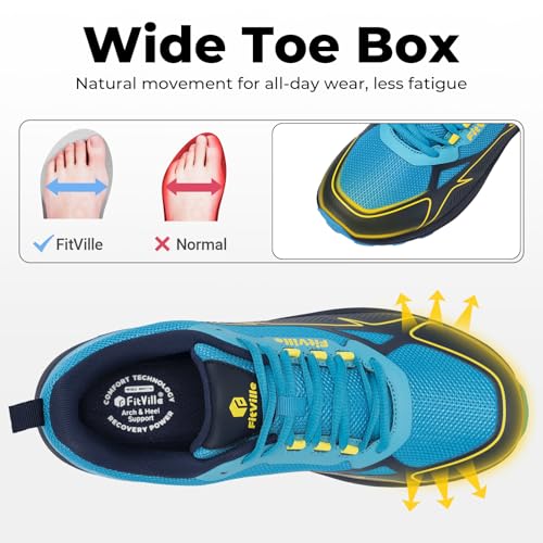 Buty do biegania FitVille Męskie bardzo szerokie buty do biegania w terenie Szerokie lekkie buty sportowe Buty outdoorowe Wygodne buty fitness Buty trekkingowe V3 Niebieski 43 EU X-Szeroki