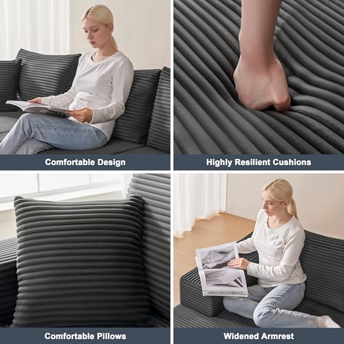 Image of Mangodan 110 inch Cloud Sectional Couch, Modular Sectional Sofa with Deep Seat, Boneless Sofa for Living Room, Fluffy Comfy U-Shaped Couch with Left Facing Chaise, No Assembly Required, Grey