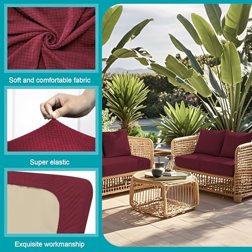 Image of 12Pcs Stretch Patio Cushion Covers,Outdoor Couch Covers Replacement,Outdoor Couch & Sofa Slipcovers,for Patio Furniture Cushion Covers,Washable Reusable Furniture Protector (Wine red,Cover Only)