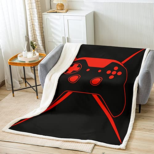 Erosebridal Gamepad Plush Bed Blanket, Teens Video Games Sherpa Blanket Baby Size, Modern Gamer Action Buttons Throw Blanket For Kids Boys Girls Youth, Joystick Player Gaming Fleece Throw, Black Red #TOP1