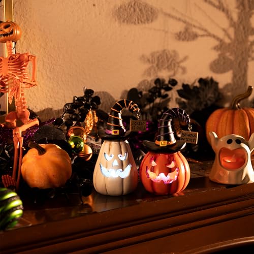 Valery Madelyn 2er Set Halloween Deko Figuren, 13cm Neuheit Harz Kürbis – Bild 3