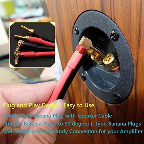 UCINNOVATE 2 Pack 14 AWG Speaker Wire with Banana Plugs, 2x 3m HiFi OFC Speaker Cable with Gold-Plated Right Angle Banana Plugs to Banana Plugs Audio Cable Speaker Cord for Audiophile (3m / 9.8FT)