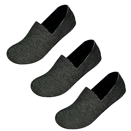 Yenta + Posha 3-Pack US Size 7/8 No Show Cushion Lounge Slipper Grip Socks for Women with Non Slip Bottom and Heel Grippers (Dark Grey, Medium)