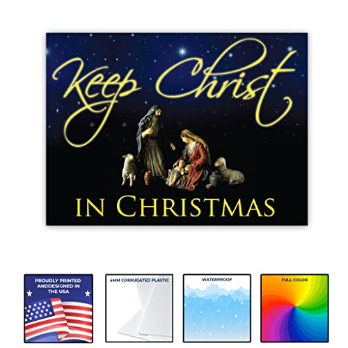 Victorystore Yard Sign Outdoor Lawn Decorations: "Keep Christ In Christmas" Manger Scene Outdoor Lawn Sign, 18 Inches By 24 Inches, Included 2 Stakes #TOP4