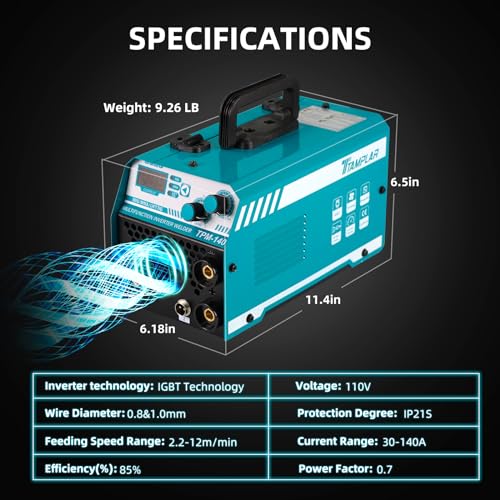 TTAMPLAR MIG Soldador sem gás 140A 110V MIG/Stick/Lift TIG Soldador 3 em 1 Flux Core Wire Welding Ma