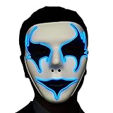 LED Wired Scary Mask 3 Modes for Costume Party Birthday Halloween Carnival(Blue)