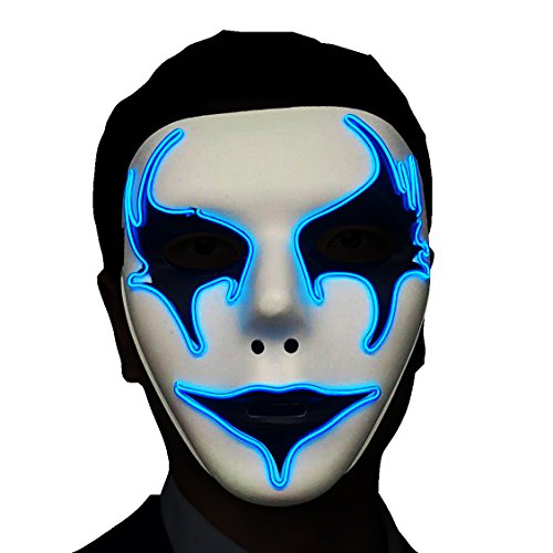 LED Wired Scary Mask 3 Modes for Costume Party Birthday Halloween Carnival(Blue)