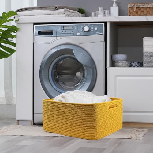 Image of COMFY-HOMI 3 pcs Large Storage Baskets for Shelves, Laundry Basket, Woven Rope Basket, Closet Organizer Bins for Clothes Blanket Towels, Baby Nursery, Gift Toy Baskets, 17 inch x 13 inch x 7.5 inch-