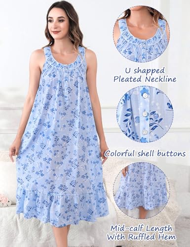 Image of MZROCR Cotton Nightgowns for Women Soft Sleeveless Night Gown for Adult Women Ruffle Sleepwear
