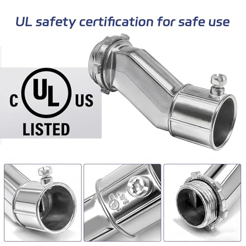 Tewloss 6 Pcs 3/4 Inch EMT Offset Connectors UL Listed Galvanized Steel Conduit Fittings with Set Screw and Locknut for Electrical Junction Box by Tewloss - Image 3