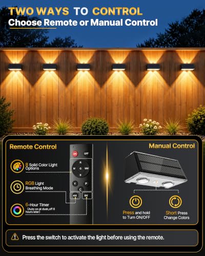 Cybrasc Solar Fence Lights Outdoor with Remote Control, 2 Pack, 100LM - image 4