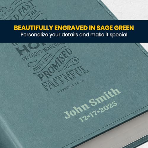 Image of Personalized ESV Large Print Bible for Adults, Name Engraved, Standard Size | Customize Your Aqua Faux Leather Bible Your Way, 2-Column Layout, Lay-Flat Binding, Thin Paper, Christian Gift