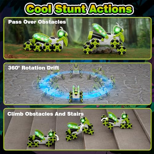 Terucle Remote Control Car, 8WD Bionic Mantis Toys with 360° Rotating Rc Drift Car | 2.4GHz RC Cars with Cool LED Lights, Music & Spray | Ideal Birthday Toys for Ages 8-13 Boys Girls — view 5