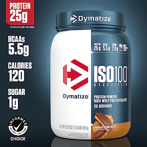 Dymatize Iso100 Whey Protein Powder With 25G Of Hydrolyzed 100% Whey Isolate, Gluten Free, Fast Digesting, Chocolate Peanut Butter, 20 Servings #TOP1