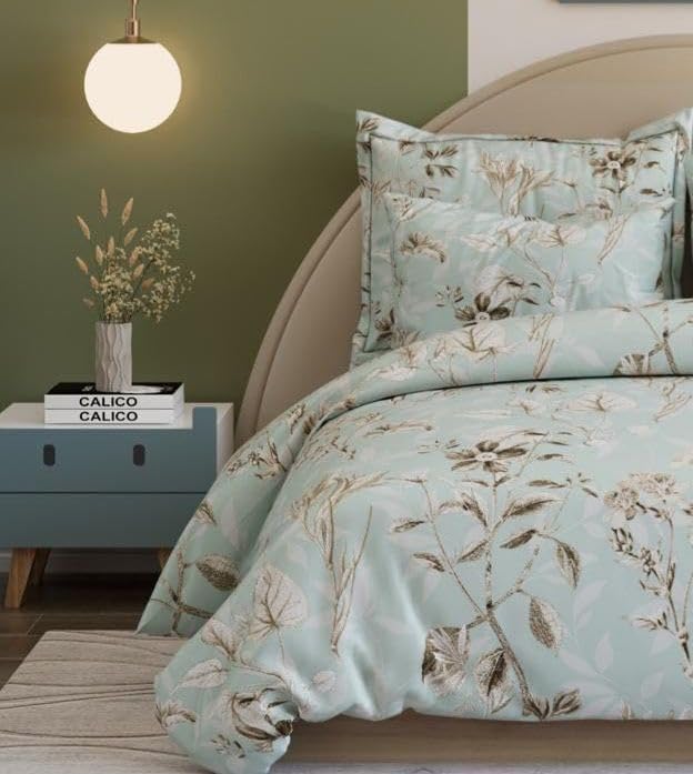 Image of Castiqa Cotton Feels Microfiber Fabric Floral Designs Super King Size Fitted Bedsheet with 2 Pillow Covers 72x78 inch (Fits Upto 12Inch Mattress) (Mint)