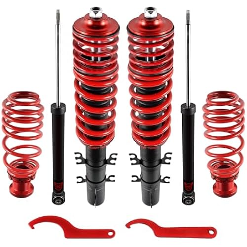 EVIL ENERGY Coilovers Compatible for VW Jetta MK4 1999-2005, Volkswagen Golf MK4 1998-2007, Volkswagen Beetle 1998-2010, Seat Leon 1999-2006 Height Adjustable Coilovers Suspension Lowering Kit, Red