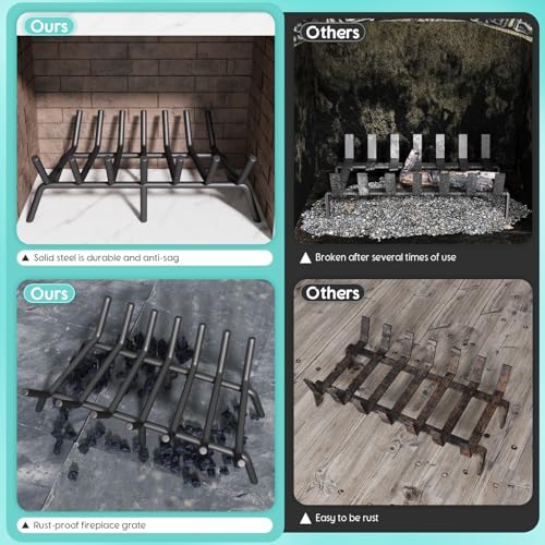 jkxoo Fireplace Log Grate, 21 inch Solid Round Steel 7 Bar Heavy Duty Firewood Stove, Firewood Log Holder Rack Grates for Outdoor Kindling Tools Pit Indoor Fireplace Log Holder Wrought Iron Wood Stove - Thumbnail 3