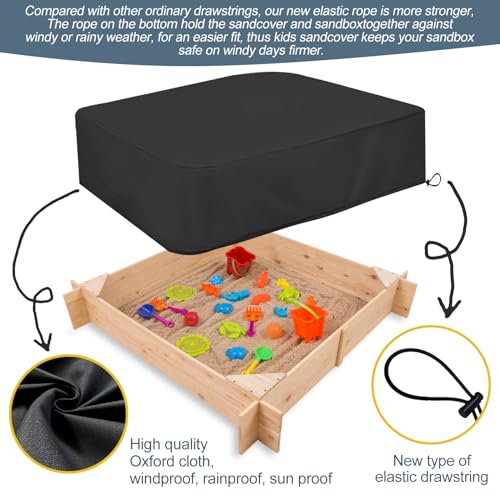 Abdeckung Sandkasten, Sandkastenabdeckung 120x120x20cm, Abdeckplane Wasserdicht Sandkasten, Oxford-Stoff Abdeckplane mit Kordelzug, Sandkasten Abdeckung, Regenschutz Sandkasten für Sandkasten Garten