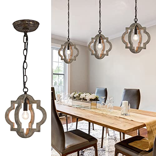 Knwzvc Farmhouse Chandelier 1-Light Country Wooden Chandelier Hanging Light Fixture Vintage Pendant Light For Dining Room,Living Room Bedroom Kitchen Island Foyer Hallway #TOP5