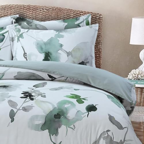 Majestic Giftware Madison Linen 4 Pcs 48" Twin Size Bedding Set (BL104-48T-4pcs) Summer Breeze - Emerald 300 TC 100% Cotton Sateen Durable & Washable | 1 Fitted Sheet, 1 Duvet, 2 Pillowcases