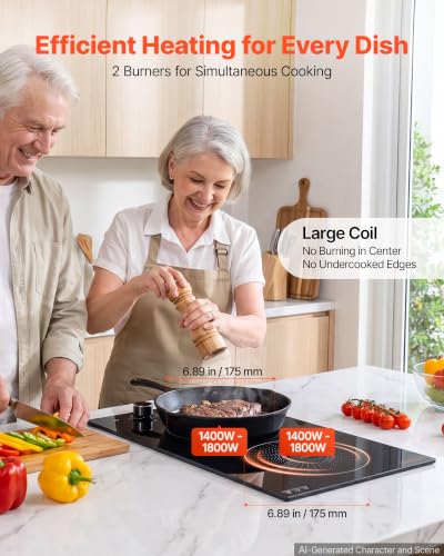 Image of VEVOR Induction Cooktop 12inch 2 Burners Built-in Electric Stove 110V 1800W, Countertop Induction Burner, with 11 Power Levels, Knob Control, Ceramic Glass Surface, Child Lock, for Kitchen, RV