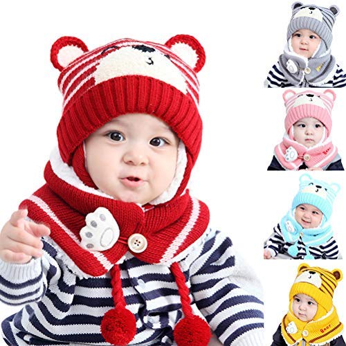 CJMING Sombreros De Punto para Bebés, Gorro De Bebé con Bufanda con Orejeras, Niños Pequeños, Bebés, Niños, Niñas, Invierno Cálido, Gorros De Bebé, Regalos para Niños