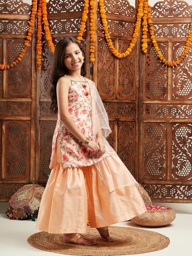 Image of Pspeaches Girls Floral Printed Regular Kurta With Sharara & With Dupatta