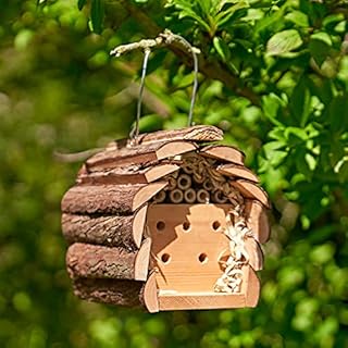 SA Products Wooden Insect & Bee Hotel - Outdoor Garden Bug House - Nesting Box Home for Bees, Ladybirds, Butterflies - Ideal for Egg Hatching & Pollination - Bark Wood Material - 14x16x15cm, Brown