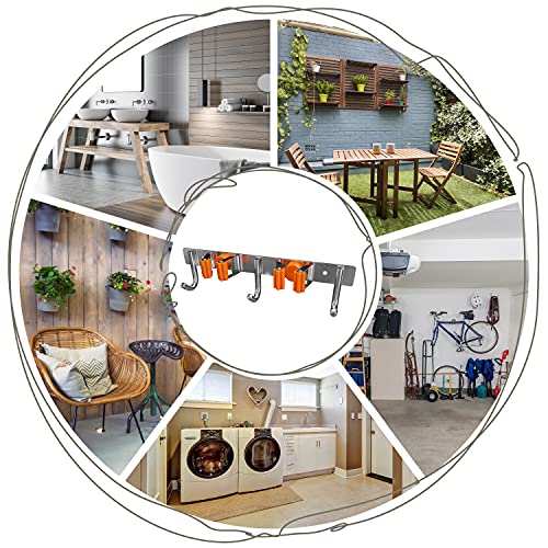 Sayoneyes Screw And Adhesive Broom Holder Wall Mount - Heavy Duty Sus304 Stainless Steel Broom And Mop Holder For Laundry Room, Garden, Garage (2 Racks 3 Hooks - Orange) #TOP4