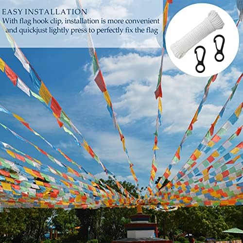 C100AE 20M/65Ft White Nylon Cord 6mm Thick Flag Pole Rope Double Braided Washing Line Rope with 10 Flag Pole Clips Durable Multifunctional for Sailing Rigging Garden Bundling Outdoor Hanging Clothes