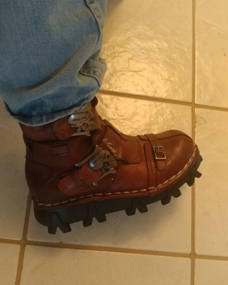 Lorie & Knight Mens Brown Genuine Leather Military Army Boots Gothic Skull Punk Motorcycle Boots