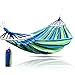 Rusee Double 2 Person Cotton Fabric Canvas Travel Hammocks 450lbs Ultralight Camping Hammock Portable Beach Swing Bed with Hardwood Spreader Bar Tree Hanging Suspended Outdoor Indoor Bed, 59" Wide