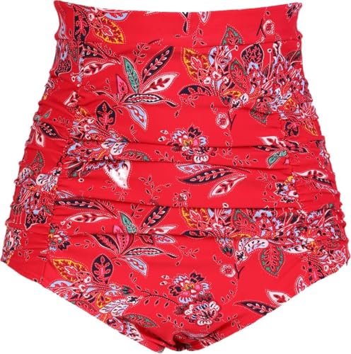Image of COCOPEAR Women's Ruched High Waisted Bikini Bottom Retro Vintage Swim Short Tankinis