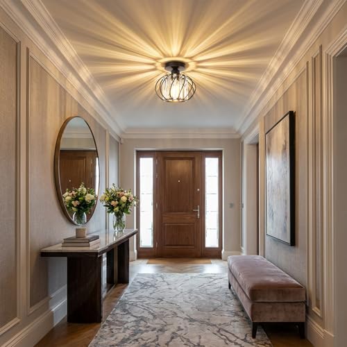Image of Black Crystal Ceiling Light Fixture - Crystal Chandelier Small Semi Flush Mount Ceiling Light Modern Lights Ceiling mount for Hallway Kitchen Entryway Bedroom Bathroom (2 Pack, 7.48 Inch)