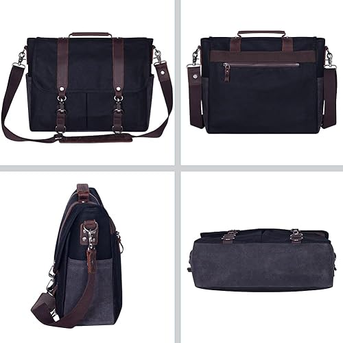 Miniatura 4 de Bolsa de mensajero para hombre, impermeable, de piel auténtica, encerada, maletín grande, bolso de hombro para computadora portátil