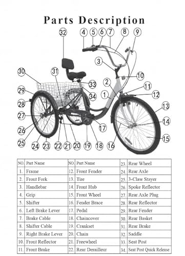 TUOKE Adult Trikes 26 inch Wheels Low Step-Through with Cargo Basket/Full Assembly Tool，Adult Tricycles Three Wheel Trike Bike Cruiser 7 Speed, Suitable for Women, Men, Seniors