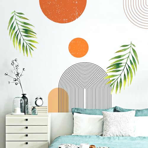 VePret Boho Mid-Century Modern Wall Decals Peel and Stick, Large Archs Sun Vinyl Wall Stickers, Removable Leaves Plants Home Decor Art for Bedroom Living Room Classroom Office by VePret - Used condition - Image 7